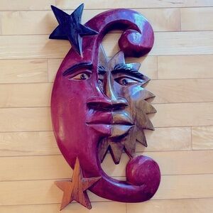 Wooden Sun and Moon Wall Art